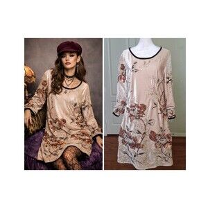 Anna Sui Velvet Dress Brown Women M Silk Floral Sequin Cocktail Dark Romantic